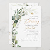 PixDezines H2 Greenery Gum Foliage Christening Inv Kaart (Voorkant / Achterkant)
