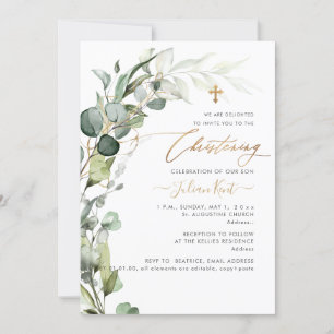 PixDezines H2 Greenery Gum Foliage Christening Inv Kaart