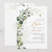 PixDezines H2 Greenery Gum Foliage First Baptisme Kaart (Voorkant / Achterkant)