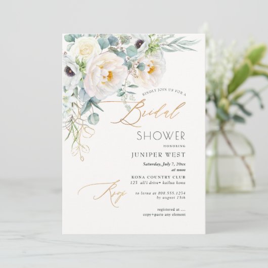 PixDezines H2 Groen Goud Eucalyptus Bruidsdouche Kaart (Staand voorkant)