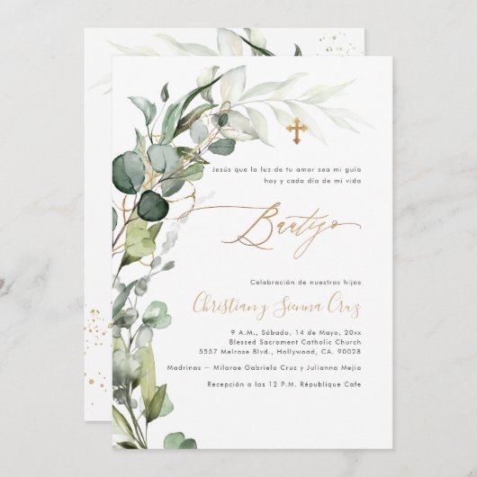 PixDezines H2 Groene Groene Gebladerte Bautizo Kaart (Voorkant / Achterkant)