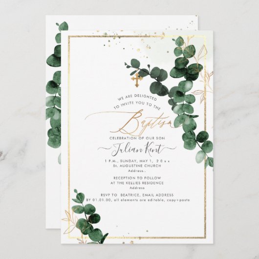 PixDezines H2 Gum Eucalyptus Baptisme Kaart (Voorkant / Achterkant)