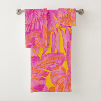 PixDezines H2 Hawaiiaanse Jungle Hot Roze Oranje Bad Handdoek