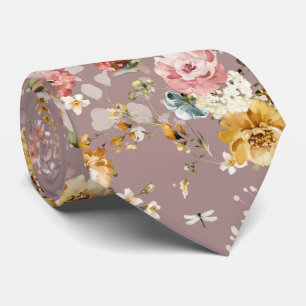 PixDezines H2 Herfst Garden Flowers Dusty Roos Stropdas
