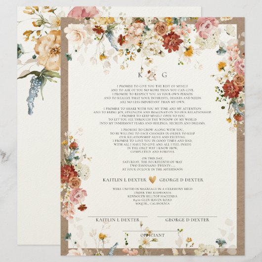 PixDezines H2 Herfst Garden Flowers Marriage Cert Briefhoofd (Voorkant / Achterkant)
