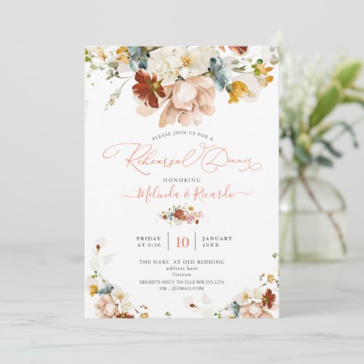 PixDezines H2 Herfst Garden Flowers Rehearsal Dinn Kaart (Staand voorkant)
