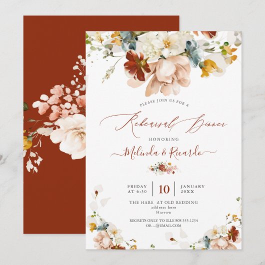 PixDezines H2 Herfst Garden Flowers Rehearsal Dinn Kaart (Voorkant / Achterkant)