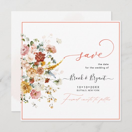 PixDezines H2 Herfst Garden Flowers sparen de Datu Save The Date (Voorkant / Achterkant)