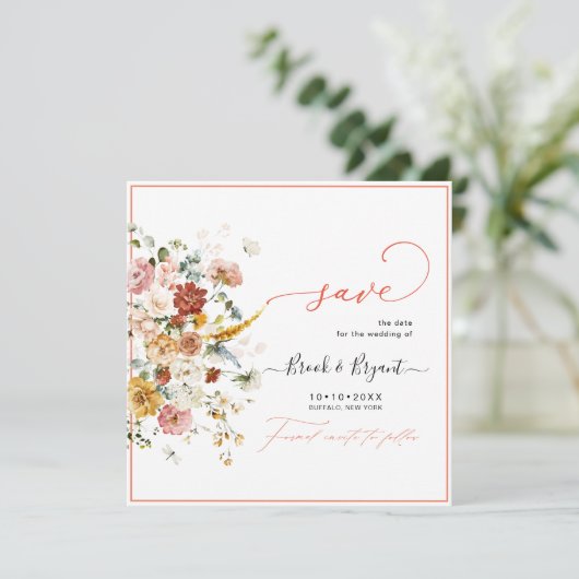 PixDezines H2 Herfst Garden Flowers sparen de Datu Save The Date (Staand voorkant)