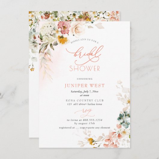 PixDezines H2 Herfst Garden Flowers Vrijgezellenfe Save The Date (Voorkant / Achterkant)