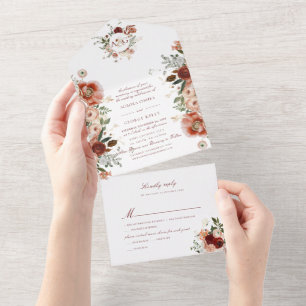 PixDezines H2 Herfst Waterverf Bloemen Marsala All In One Uitnodiging