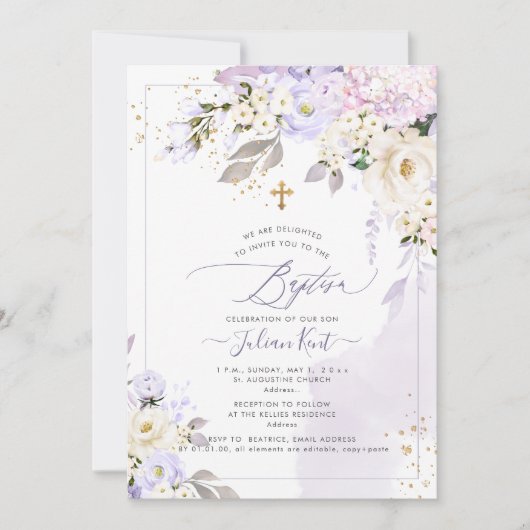 PixDezines H2 Hortensia Crème Rozen Doop Kaart (Voorkant)