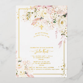 PixDezines H2 Hydrangeas Blush Rozen Baptisme Folie Uitnodiging