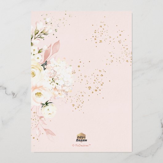 PixDezines H2 Hydrangeas Blush Rozen Baptisme Folie Uitnodiging (Achterkant)