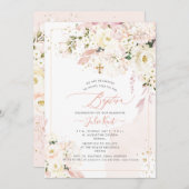 PixDezines H2 Hydrangeas Blush Rozen Baptisme Kaart (Voorkant / Achterkant)