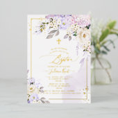 PixDezines H2 Hydrangeas Cream Rozen Baptisme Foli Folie Uitnodiging (Staand Voorkant)