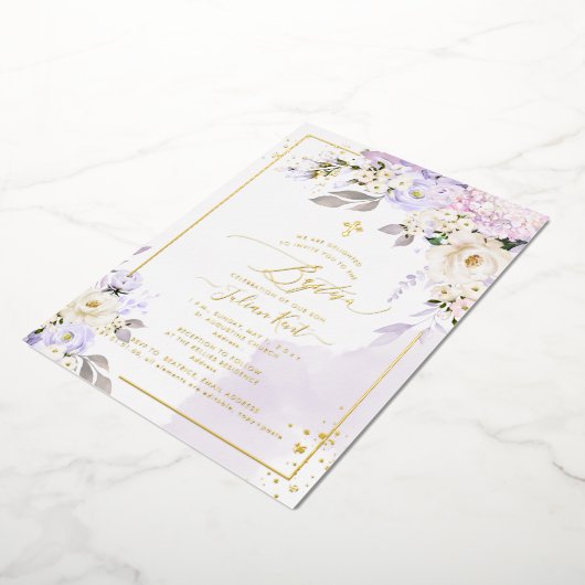 PixDezines H2 Hydrangeas Cream Rozen Baptisme Foli Folie Uitnodiging (Gedraaid)