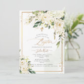 PixDezines H2 Hydrangeas Cream Rozen Baptisme Kaart (Staand voorkant)
