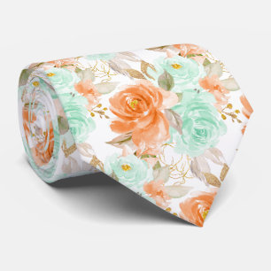 PixDezines H2 Koraal Oranje Groene Rozen Stropdas