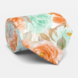 PixDezines H2 Koraal Oranje Groene Rozen Stropdas