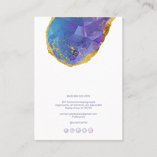 PixDezines H2 Kwarts Kristal Ombre Blauw Paarse Visitekaartje (Achterkant)