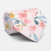 PixDezines H2 Lente Bloemen Blush en Blauw Stropdas (Opgerold)