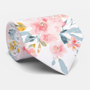 PixDezines H2 Lente Bloemen Blush en Blauw Stropdas