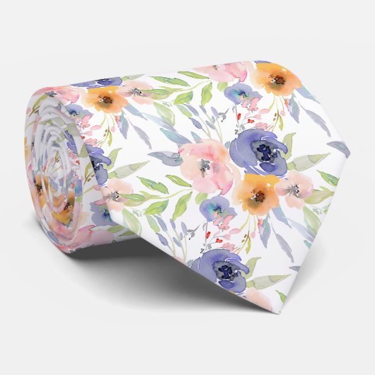 PixDezines H2 Lente Bloemen Blush Oranje Paars Stropdas (Opgerold)