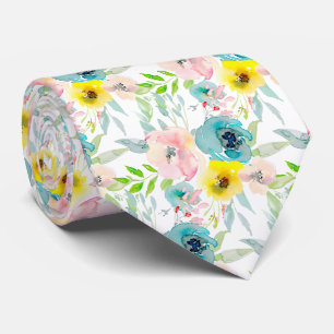 PixDezines H2 Lente Bloemen Blush Teal Geel Stropdas