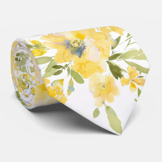 PixDezines H2 Lente Bloemen Geel Blauwe Rozen Stropdas