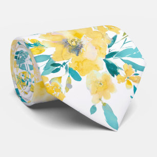 PixDezines H2 Lente Bloemen Geel Blauwe Rozen Stropdas