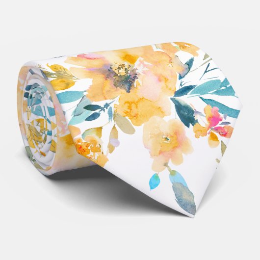 PixDezines H2 Lente Bloemen Gele Rozen Stropdas (Opgerold)