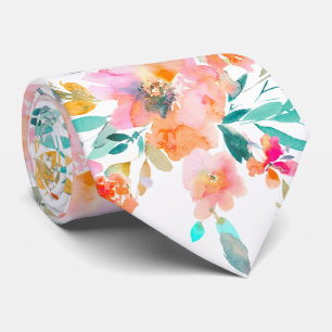 PixDezines H2 Lente Bloemen Jade Oranje Stropdas