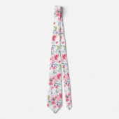 PixDezines H2 Lente Bloemen Roze Rood Stofblauw Stropdas (Voorkant)