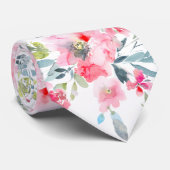 PixDezines H2 Lente Bloemen Roze Rood Stofblauw Stropdas (Opgerold)