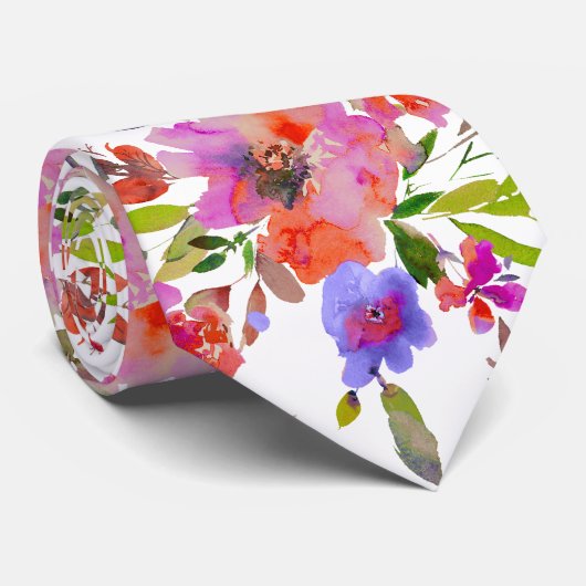 PixDezines H2 Lente Bloemen Roze Rood Stropdas (Opgerold)