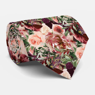PixDezines H2 Marsala Boho Blush Burgundy Bloemen Stropdas