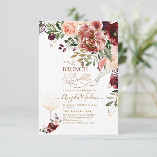 PixDezines H2 Marsala Red Autumn Brunch & Bubble Kaart (Staand voorkant)