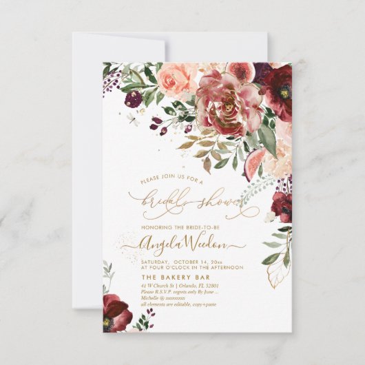 PixDezines H2 Marsala Red Autumn Vrijgezellenfeest Kaart (Voorkant)