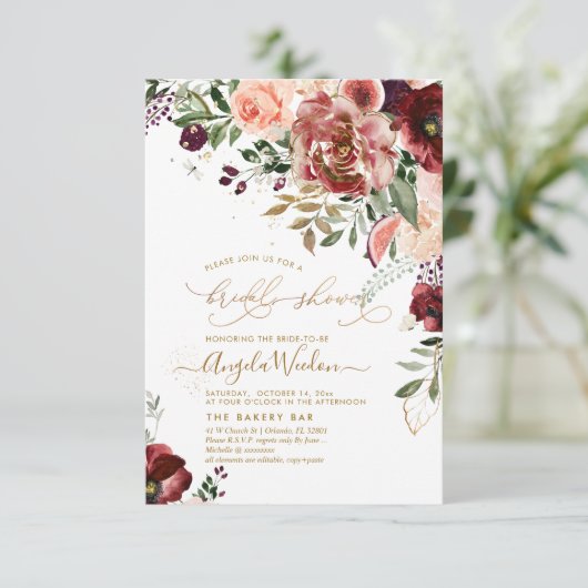 PixDezines H2 Marsala Red Autumn Vrijgezellenfeest Kaart (Staand voorkant)