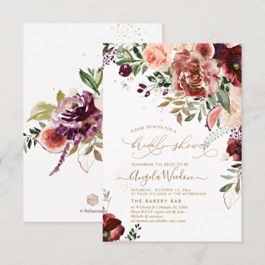 PixDezines H2 Marsala Red Autumn Vrijgezellenfeest Kaart (Voorkant / Achterkant)