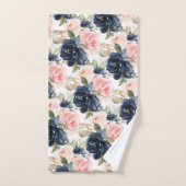 PixDezines H2 Navy Blauwe Roze Rozen Bad Handdoek (Handdoek)