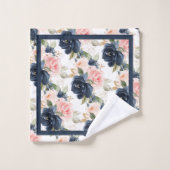 PixDezines H2 Navy Blauwe Roze Rozen Bad Handdoek (Wasdoekje)
