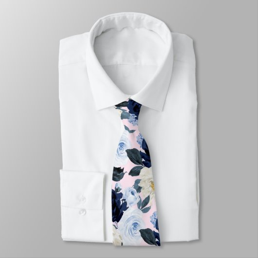 PixDezines H2 Navy+Dusty Blue Rozen Stropdas (Gebonden)