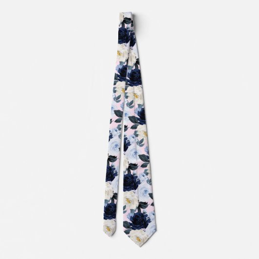 PixDezines H2 Navy+Dusty Blue Rozen Stropdas (Achterkant)