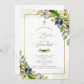 PixDezines H2 Oak in Berry Baptism Uitnodiging (Voorkant / Achterkant)