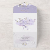 PixDezines H2 Paarse Hyde Stof Paarse Rozen All In One Uitnodiging (Buitenkant)