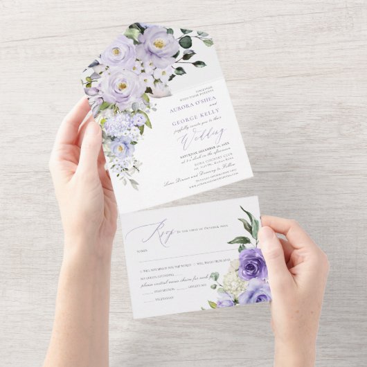 PixDezines H2 Paarse Rozen All In One Uitnodiging (Afscheurbaar)