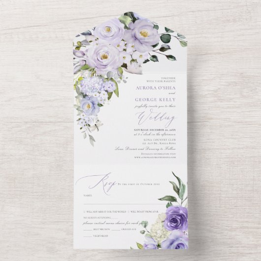 PixDezines H2 Paarse Rozen All In One Uitnodiging (Binnen)