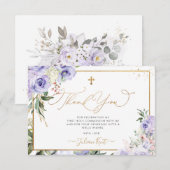 PixDezines H2 Paarse Rozen Communie Bedankt Kaart (Voorkant / Achterkant)